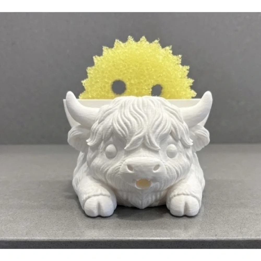 Highland Cow 3D Print Scrub Daddy Sponge Holder / Caddy - Mouth Drainspout White